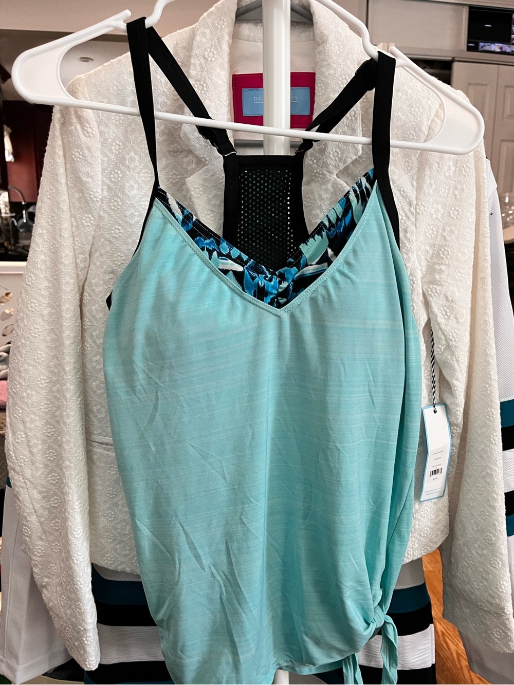 Light Teal Layered Tie-Hem Women's Tank Top all in one